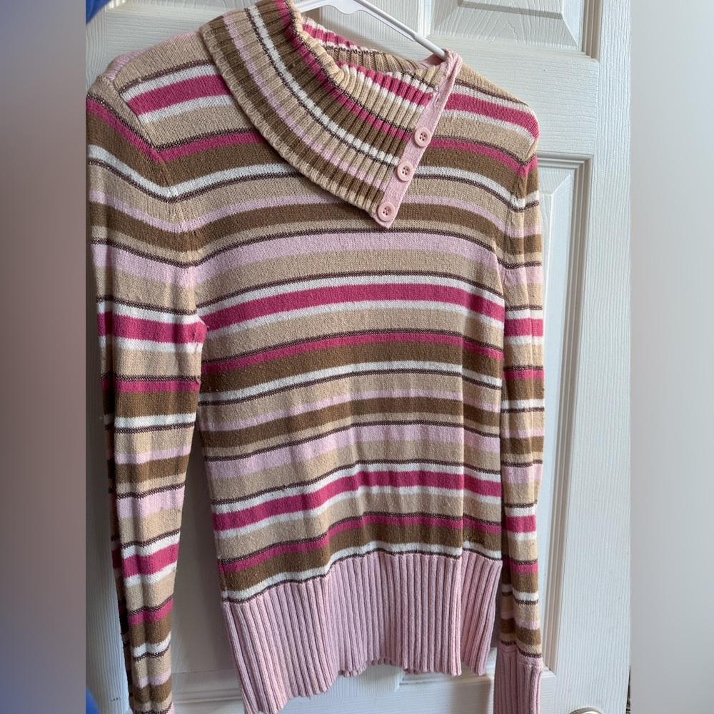 DKNY Jeans multicolor stripe sweater with gold sparkle.